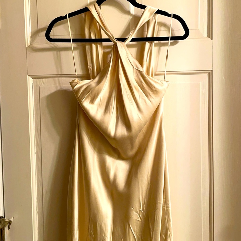 Gold dress- Ralph Lauren Black label. Photographs well. Great for weddings!